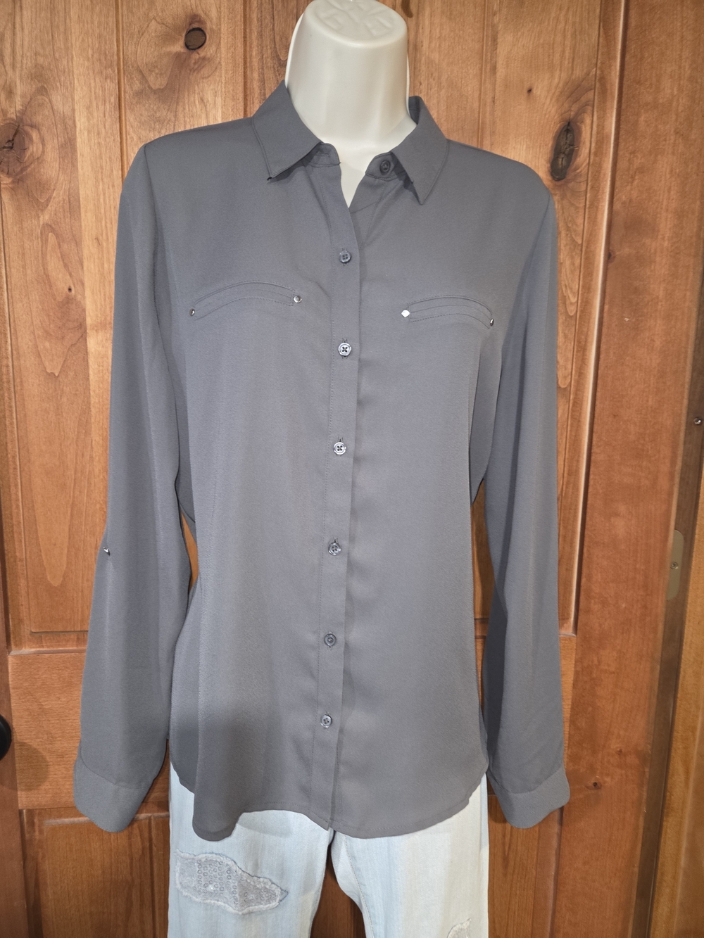 Apt. 9 Gray Long-Sleeve Button Down Shirt